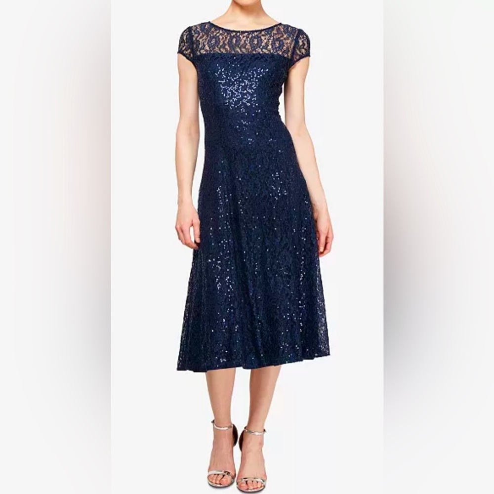 SL. Fashions Sequined Lace Midi Dress
